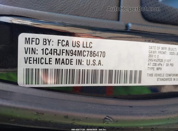 1C4RJFN94MC786470 2021 JEEP GRAND CHEROKEE Черный Вид подкапотного пространства