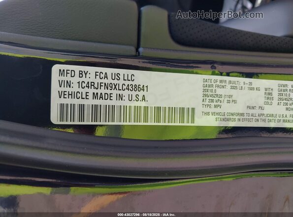 1C4RJFN9XLC438641 2020 JEEP GRAND CHEROKEE Черный Вид подкапотного пространства