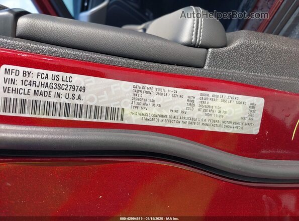 1C4RJHAG3SC279749 2025 JEEP GRAND CHEROKEE Red ძრავის განყოფილების ხედი