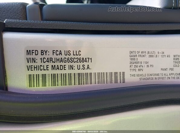 1C4RJHAG6SC268471 2025 JEEP GRAND CHEROKEE Gray Widok komory silnika