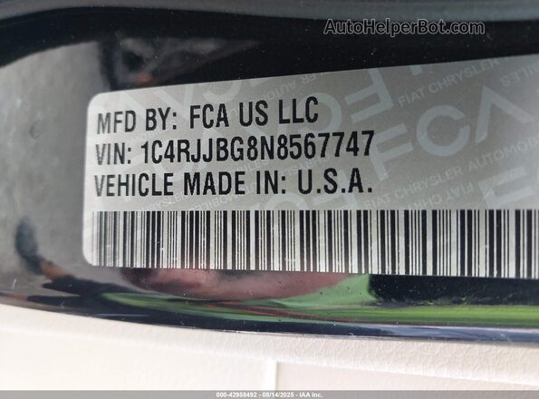 1C4RJJBG8N8567747 2022 JEEP GRAND CHEROKEE Black 