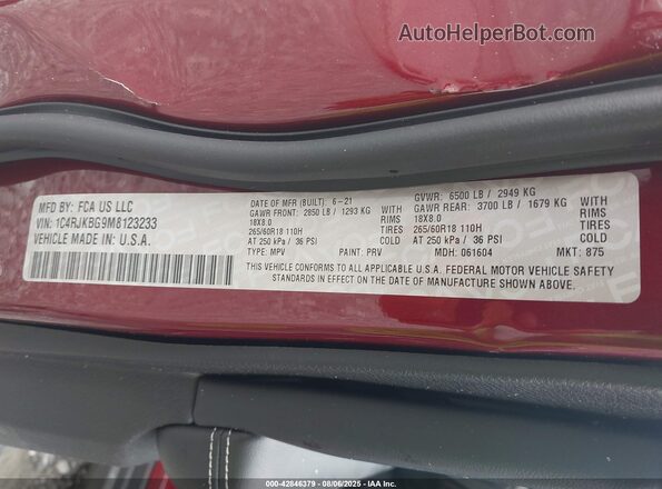 1C4RJKBG9M8123233 2021 JEEP GRAND CHEROKEE Burgundy Widok komory silnika