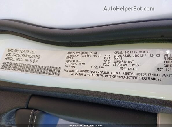 1C4RJYB68R8511765 2024 JEEP GRAND CHEROKEE 4XE White Вид підкапотного простору