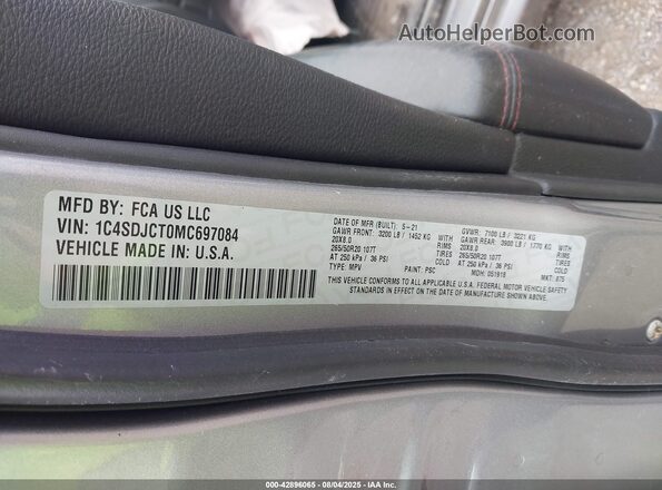 1C4SDJCT0MC697084 2021 DODGE DURANGO Серебряный Вид подкапотного пространства
