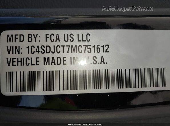1C4SDJCT7MC751612 2021 DODGE DURANGO Black Вид підкапотного простору