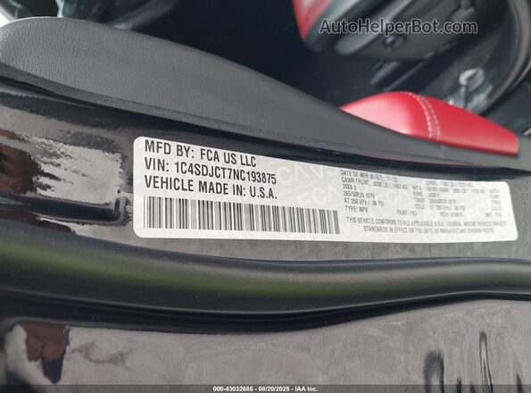 1C4SDJCT7NC193875 2022 DODGE DURANGO Черный Вид подкапотного пространства