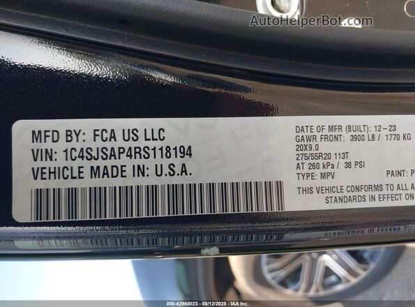 1C4SJSAP4RS118194 2024 JEEP WAGONEER L Black Vista del compartimento del motor