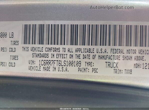 1C6RR7FT6LS100109 2020 RAM 1500 CLASSIC Silver Շարժիչի բաժամունքի տեսք