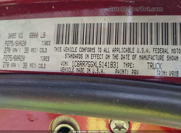 1C6RR7GGXLS141831 2020 RAM 1500 CLASSIC Maroon Շարժիչի բաժամունքի տեսք
