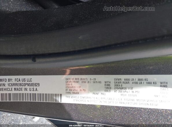 1C6RREBG0PN585929 2023 RAM 1500 Gray Engine compartment view