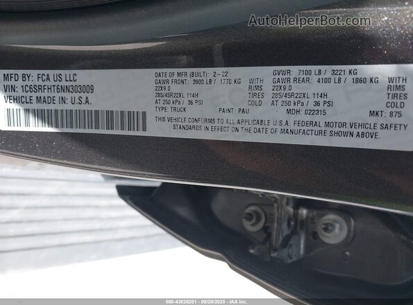 1C6SRFHT6NN303009 2022 RAM 1500 Серый Вид подкапотного пространства