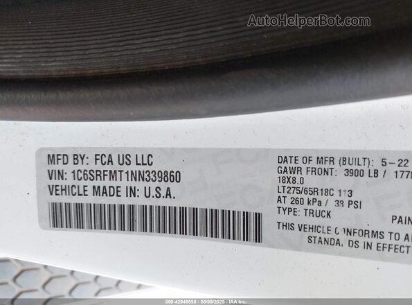 1C6SRFMT1NN339860 2022 RAM 1500 White Շարժիչի բաժամունքի տեսք