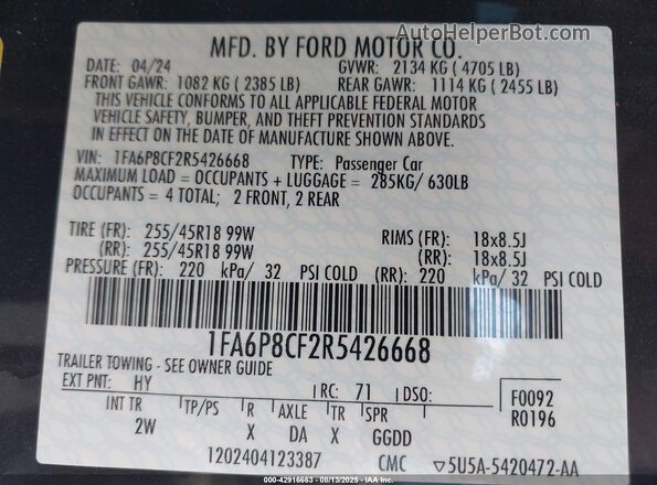 1FA6P8CF2R5426668 2024 FORD MUSTANG Gray 