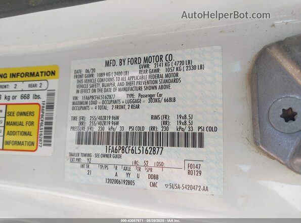1FA6P8CF6L5162877 2020 FORD MUSTANG White Շարժիչի բաժամունքի տեսք