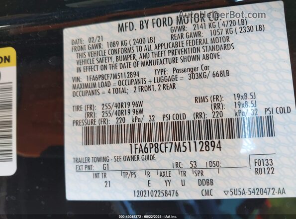 1FA6P8CF7M5112894 2021 FORD MUSTANG Black Вид підкапотного простору
