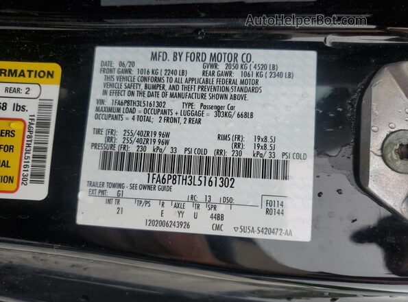 1FA6P8TH3L5161302 2020 FORD MUSTANG Черный Вид подкапотного пространства