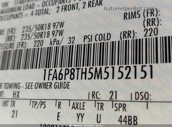 1FA6P8TH5M5152151 2021 FORD MUSTANG Dark Blue Вид підкапотного простору
