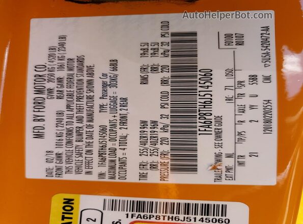 1FA6P8TH6J5145060 2018 FORD MUSTANG Orange 