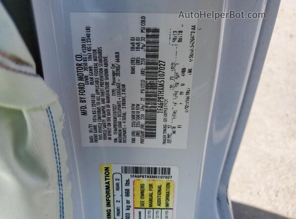 1FA6P8THXM5107027 2021 FORD MUSTANG Белый Вид наклейки с VIN-кодом