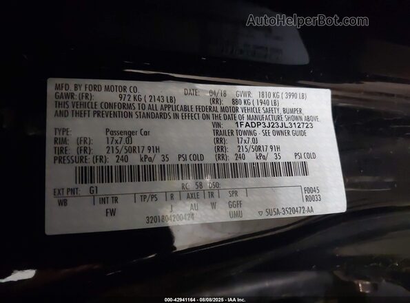 1FADP3J23JL312723 2018 FORD FOCUS Black 