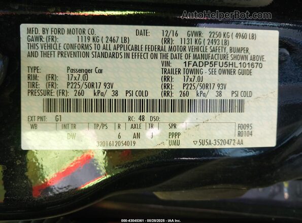 1FADP5FU5HL101670 2017 FORD C-MAX ENERGI Black 
