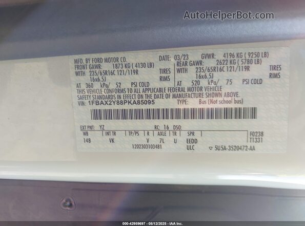 1FBAX2Y88PKA85095 2023 FORD PASSENGER White Вид підкапотного простору