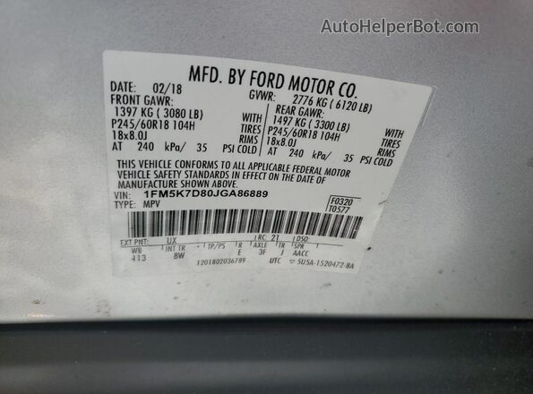 1FM5K7D80JGA86889 2018 FORD FORD EXPLORER Silver 