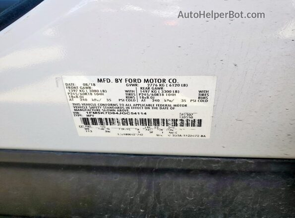 1FM5K7D84JGC54114 2018 FORD FORD EXPLORER White 