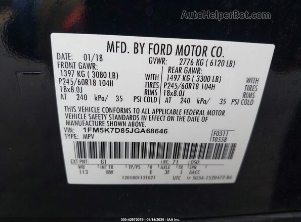 1FM5K7D85JGA68646 2018 FORD FORD EXPLORER Black 