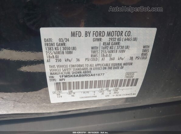 1FM5K8AB9RGA61877 2024 FORD POLICE INTERCEPTOR Черный Вид подкапотного пространства