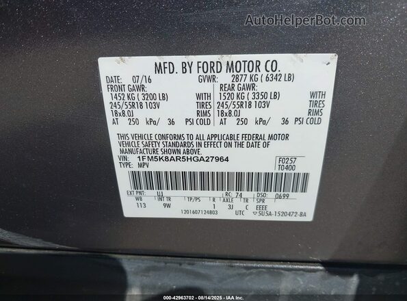 1FM5K8AR5HGA27964 2017 FORD POLICE INTERCEPTOR Gray Engine compartment view