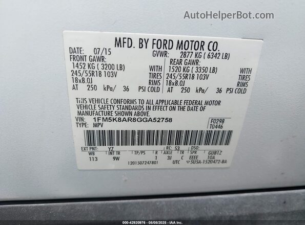 1FM5K8AR8GGA52758 2016 FORD POLICE INTERCEPTOR White Engine compartment view