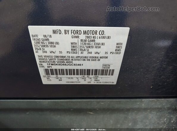 1FM5K8D88JGC83461 2018 FORD FORD EXPLORER Синий 