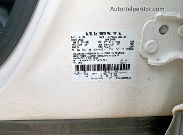 1FM5K8GC1RGA00281 2024 FORD FORD EXPLORER White 