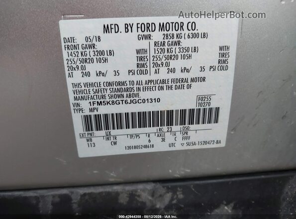 1FM5K8GT6JGC01310 2018 FORD FORD EXPLORER Серебряный Вид подкапотного пространства