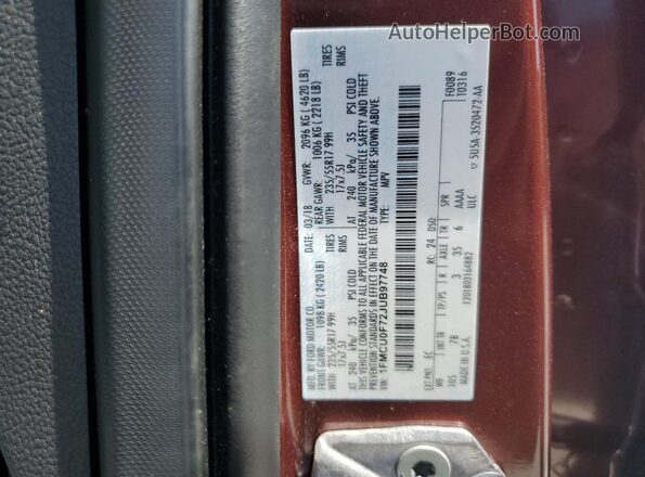 1FMCU0F72JUB97748 2018 FORD ESCAPE Maroon 