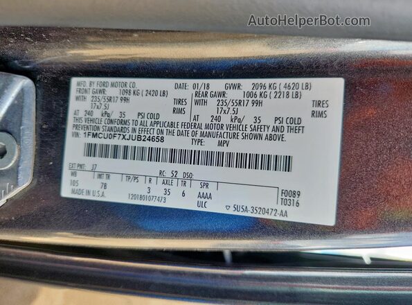 1FMCU0F7XJUB24658 2018 FORD ESCAPE Gray 