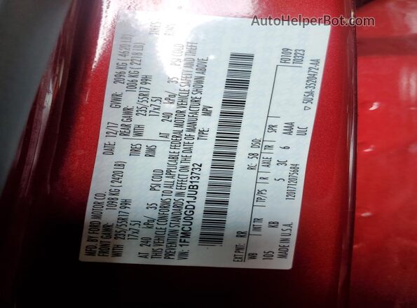 1FMCU0GD1JUB13732 2018 FORD ESCAPE Red 