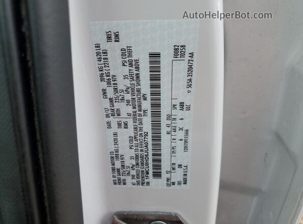 1FMCU0HD6JUA07792 2018 FORD ESCAPE White 