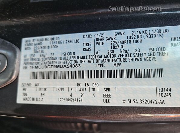 1FMCU9CZ9MUA54083 2021 FORD ESCAPE  