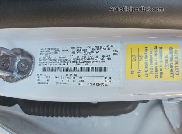 1FMCU9G64LUB14818 2020 FORD ESCAPE  Вид панели приборов