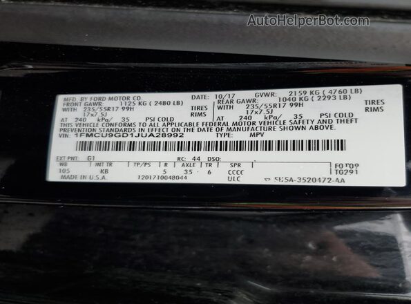 1FMCU9GD1JUA28992 2018 FORD ESCAPE Black 