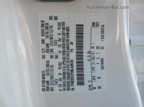 1FMDE5CP3MLA99339 2021 FORD BRONCO White VIN կոդի պիտակի տեսք