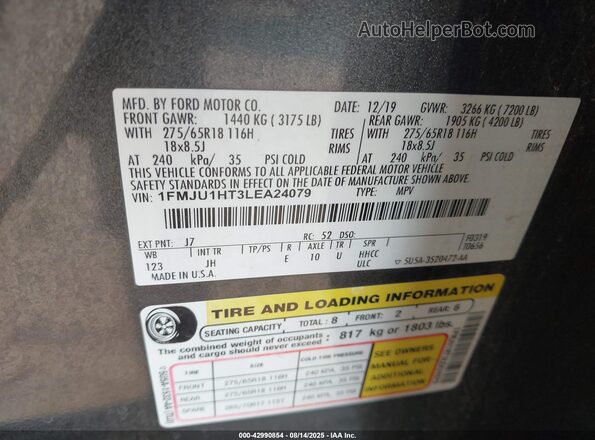 1FMJU1HT3LEA24079 2020 FORD EXPEDITION Gray Widok komory silnika