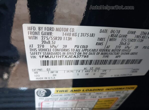 1FMJU1HTXJEA37795 2018 FORD EXPEDITION Black 