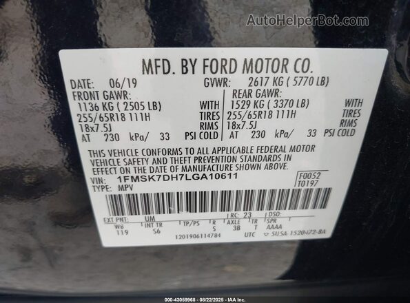 1FMSK7DH7LGA10611 2020 FORD FORD EXPLORER Black Вид підкапотного простору