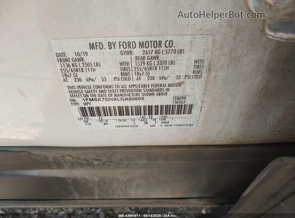 1FMSK7DHXLGA80605 2020 FORD FORD EXPLORER White Вид підкапотного простору