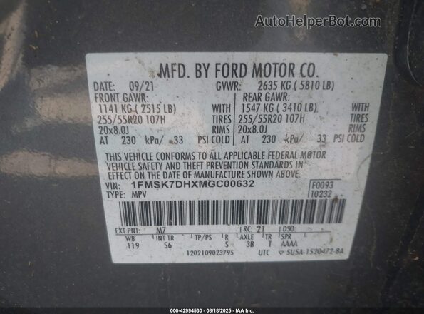 1FMSK7DHXMGC00632 2021 FORD FORD EXPLORER Gray 
