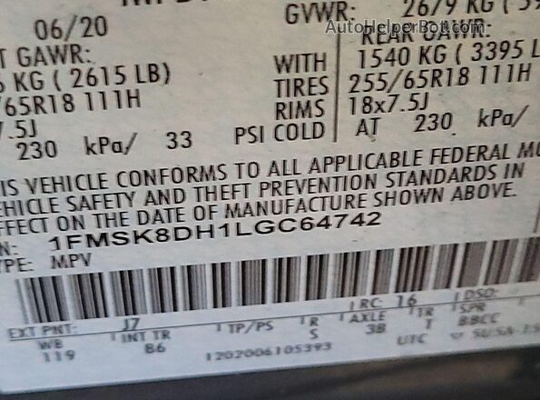 1FMSK8DH1LGC64742 2020 FORD FORD EXPLORER  Instrument cluster view