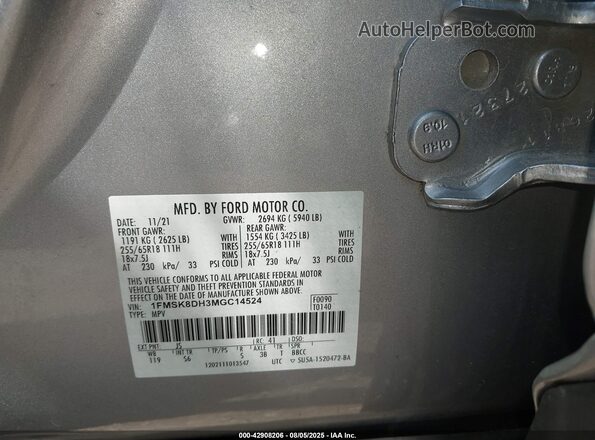 1FMSK8DH3MGC14524 2021 FORD FORD EXPLORER Silver ძრავის განყოფილების ხედი